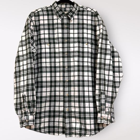 Eddie Bauer Large Tall Long Sleeve Button Shirt‎ Flannel Green Plaid Check Warm - Picture 1 of 7